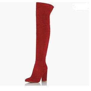 FSJ Red Over The Knee Chunky High Heels Stretch Thigh High Zipper Long Boot